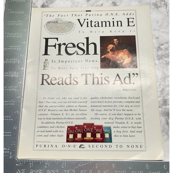 Purina One Dog Food Print Ad Vintage 1994 Pet Nutrition Second to None - Picture 2 of 6